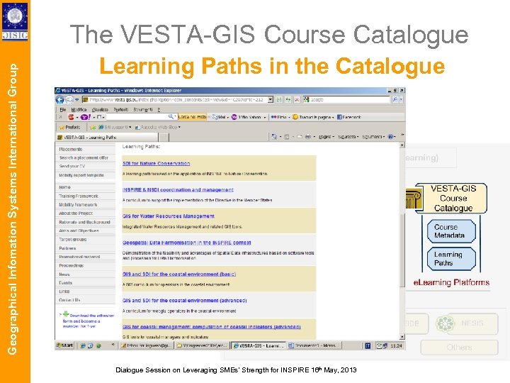 Geographical Infomation Systems International Group The VESTA-GIS Course Catalogue Learning Paths in the Catalogue