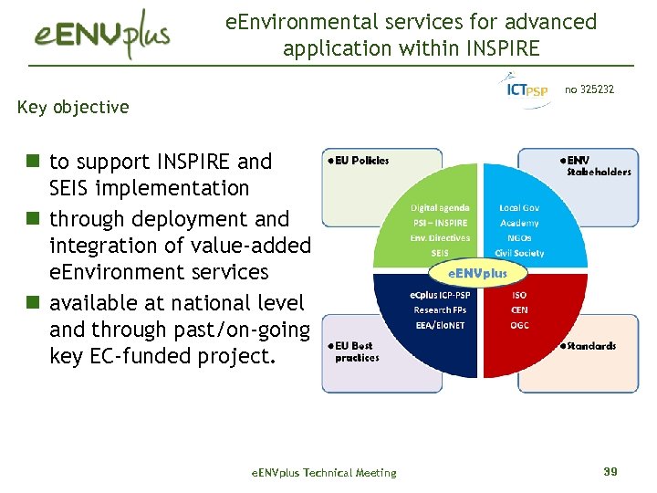 e. Environmental services for advanced application within INSPIRE no 325232 Key objective to support