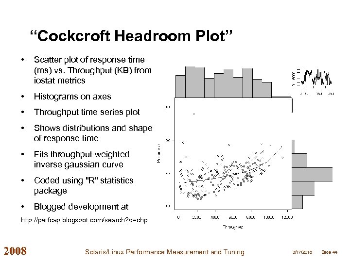 “Cockcroft Headroom Plot” • Scatter plot of response time (ms) vs. Throughput (KB) from