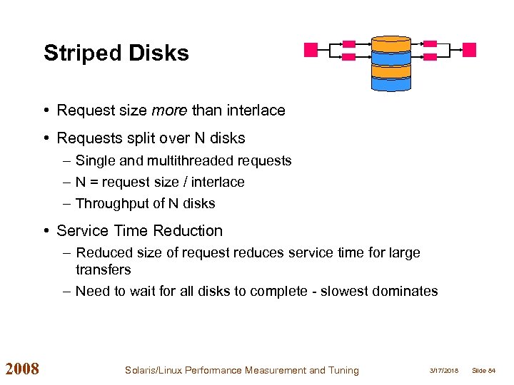 Striped Disks • Request size more than interlace • Requests split over N disks