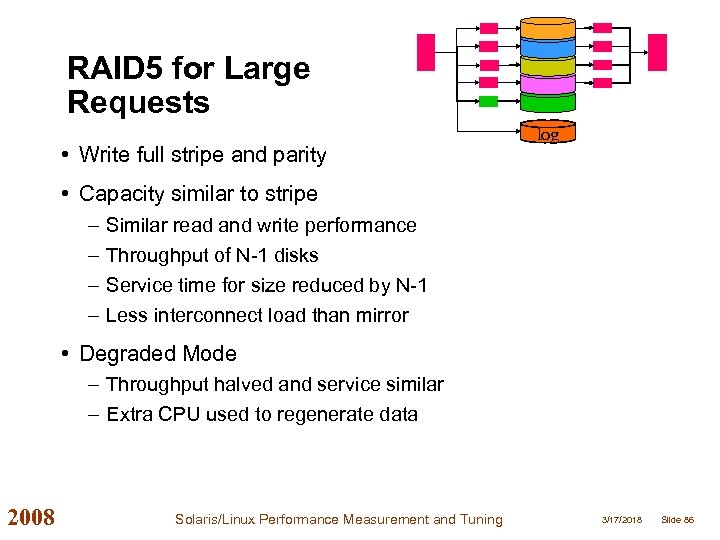 RAID 5 for Large Requests • Write full stripe and parity log • Capacity