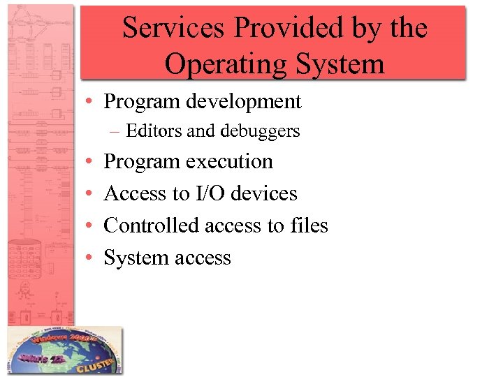 Services Provided by the Operating System • Program development – Editors and debuggers •