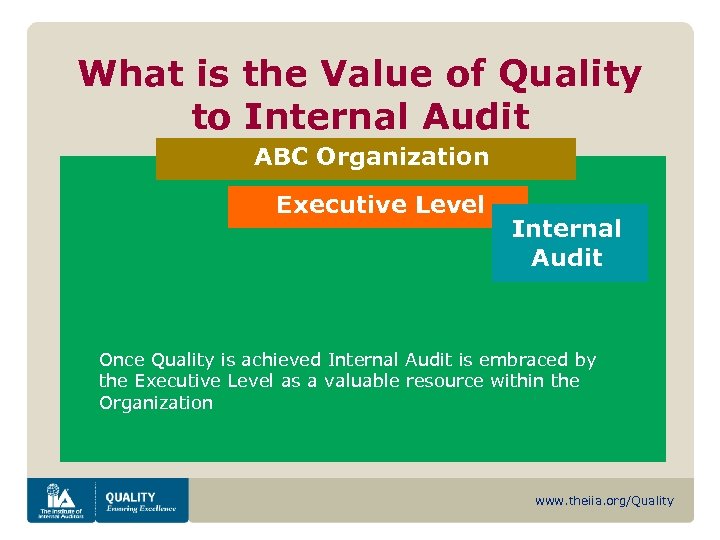 What is the Value of Quality to Internal Audit ABC Organization Executive Level Internal