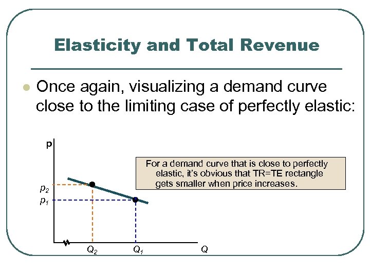 Elasticity and Total Revenue l Once again, visualizing a demand curve close to the