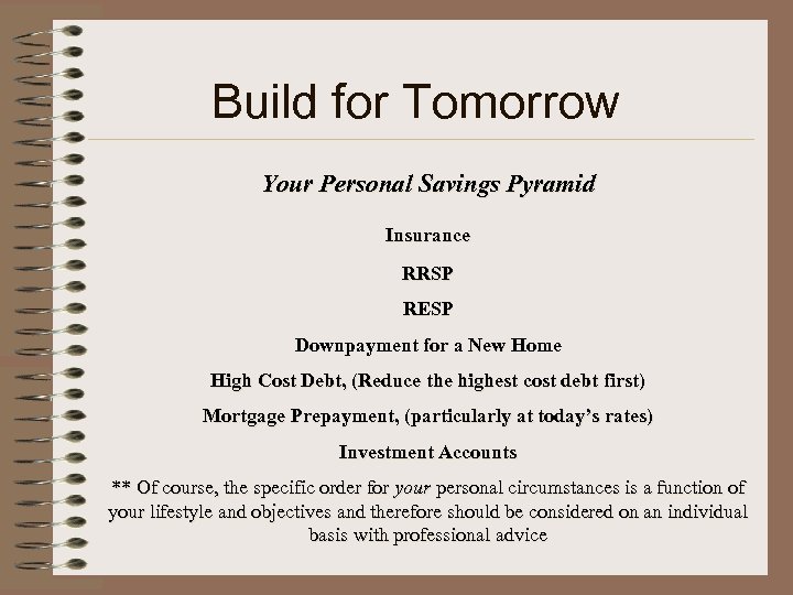 Build for Tomorrow Your Personal Savings Pyramid Insurance RRSP RESP Downpayment for a New