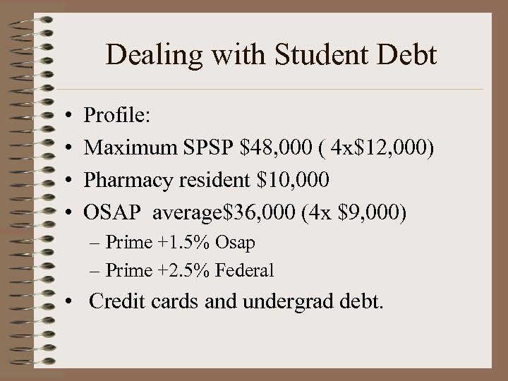 Dealing with Student Debt • • Profile: Maximum SPSP $48, 000 ( 4 x$12,