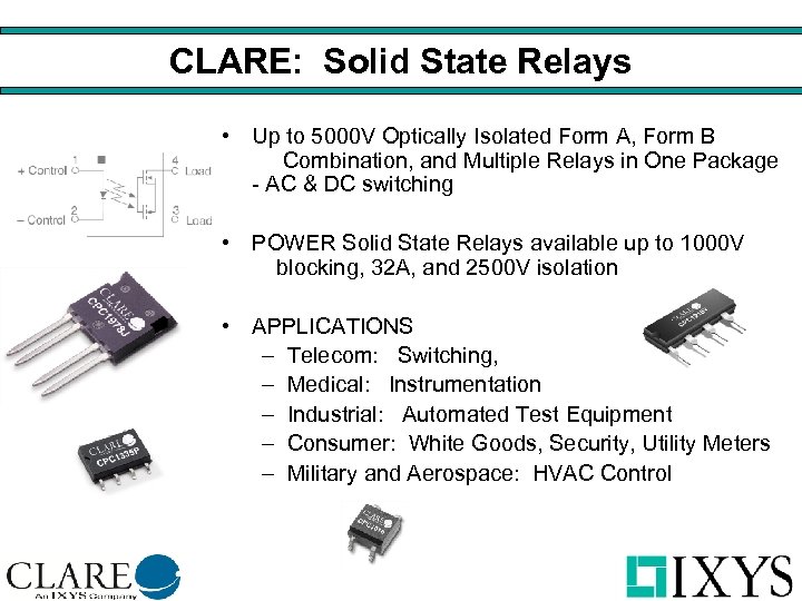 CLARE: Solid State Relays • Up to 5000 V Optically Isolated Form A, Form