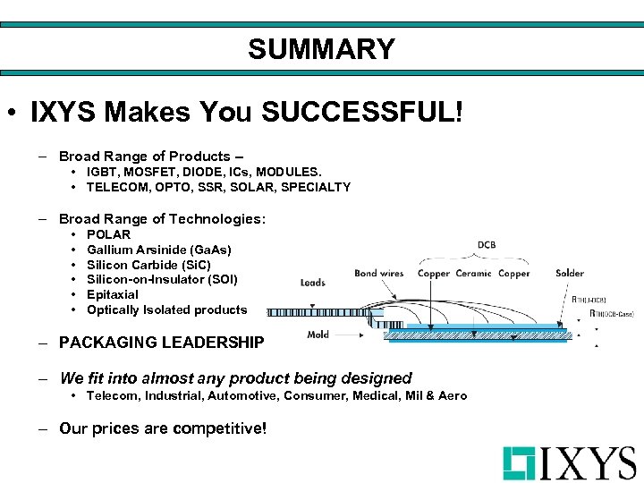 SUMMARY • IXYS Makes You SUCCESSFUL! – Broad Range of Products – • IGBT,