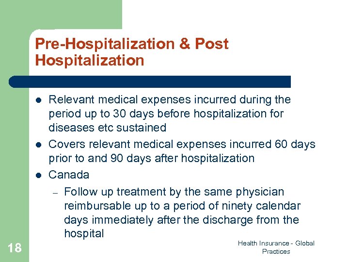 Pre-Hospitalization & Post Hospitalization l l l 18 Relevant medical expenses incurred during the
