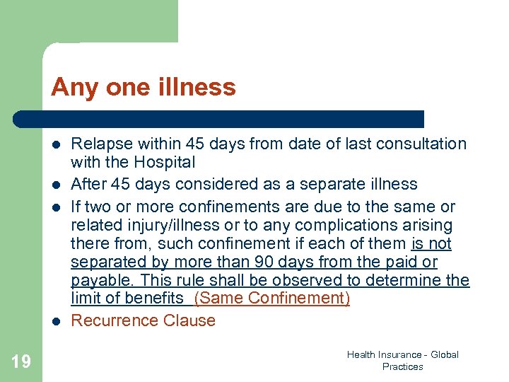 Any one illness l l 19 Relapse within 45 days from date of last