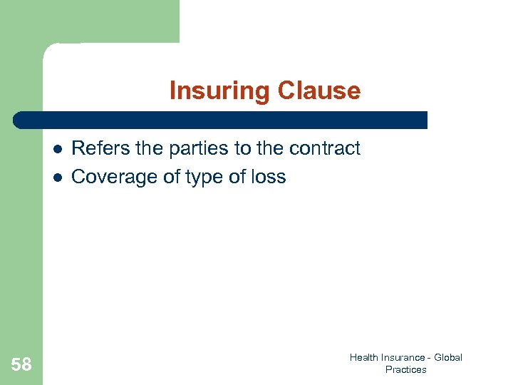 Insuring Clause l l 58 Refers the parties to the contract Coverage of type