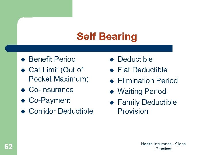 Self Bearing l l l 62 Benefit Period Cat Limit (Out of Pocket Maximum)