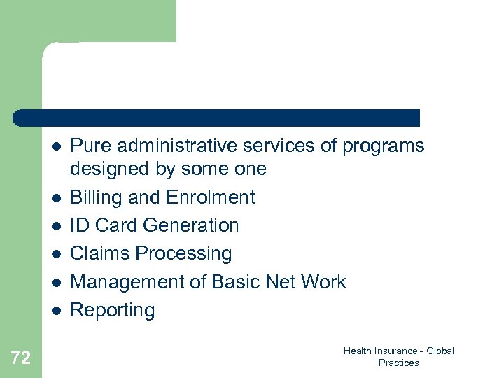 l l l 72 Pure administrative services of programs designed by some one Billing