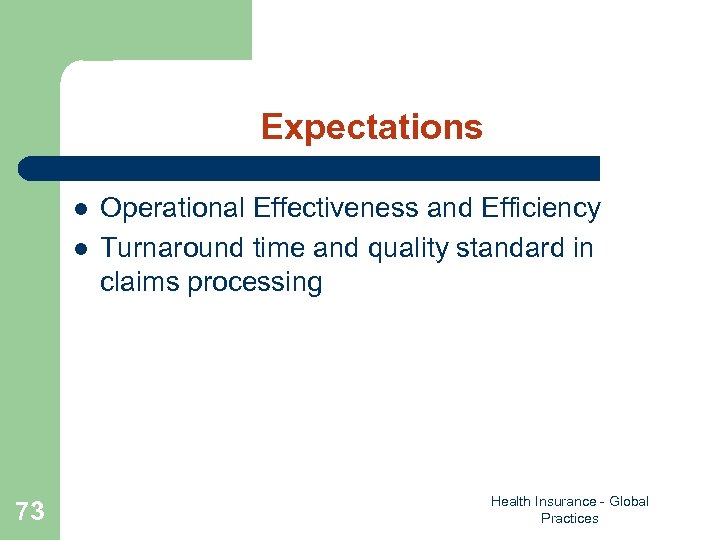 Expectations l l 73 Operational Effectiveness and Efficiency Turnaround time and quality standard in