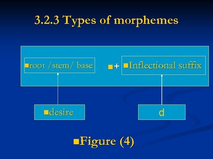 3. 2. 3 Types of morphemes nroot /stem/ base n+ n. Inflectional suffix ndesire