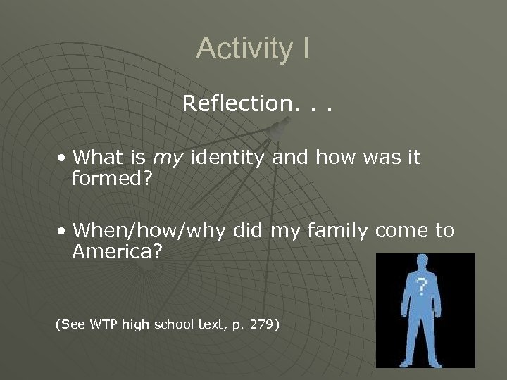 Activity I Reflection. . . • What is my identity and how was it