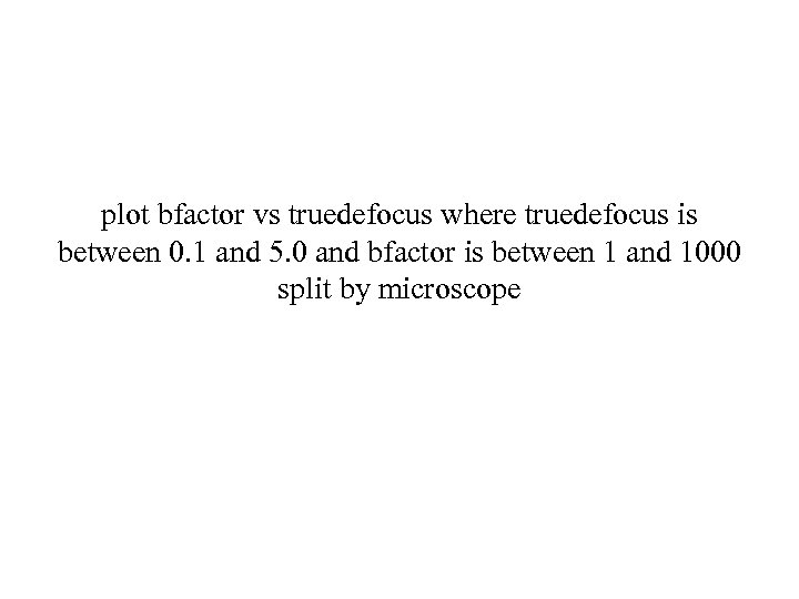 plot bfactor vs truedefocus where truedefocus is between 0. 1 and 5. 0 and