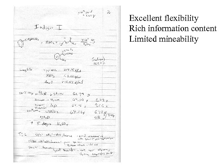 Excellent flexibility Rich information content Limited mineability 