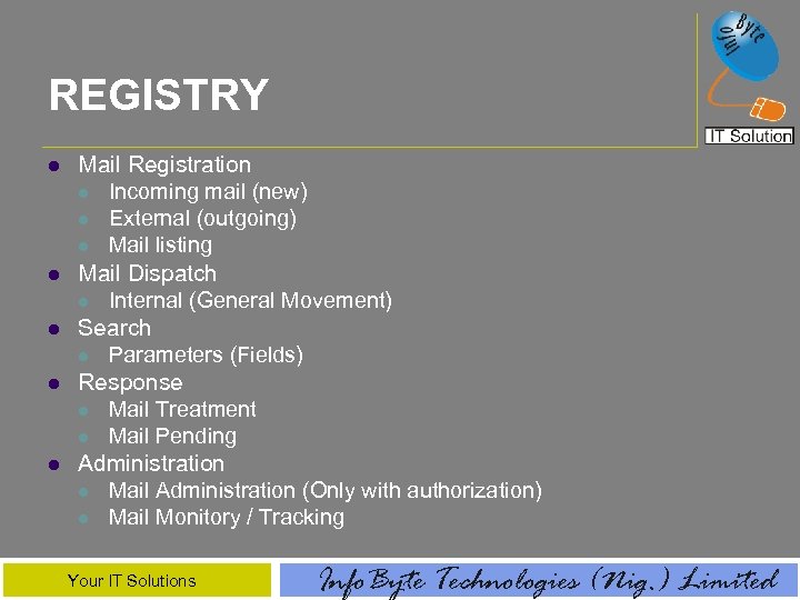 REGISTRY l l l Mail Registration l Incoming mail (new) l External (outgoing) l