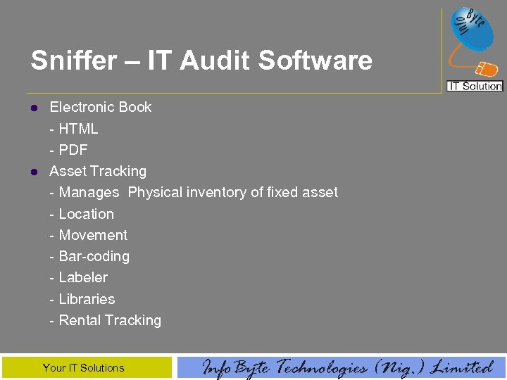 Sniffer – IT Audit Software l l Electronic Book - HTML - PDF Asset