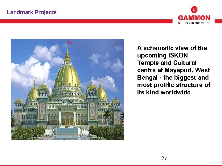 Landmark Projects A schematic view of the upcoming ISKON Temple and Cultural centre at