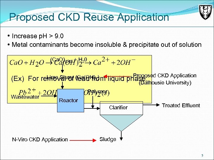 Proposed CKD Reuse Application • Increase p. H > 9. 0 • Metal contaminants