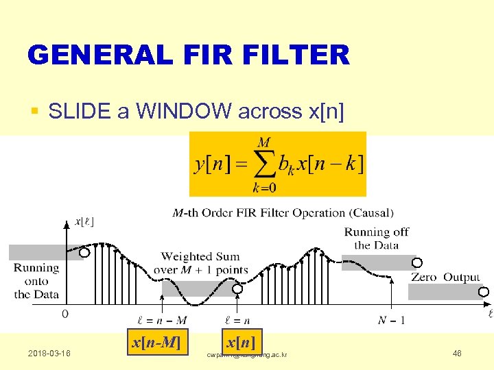 GENERAL FIR FILTER § SLIDE a WINDOW across x[n] 2018 -03 -16 x[n-M] x[n]