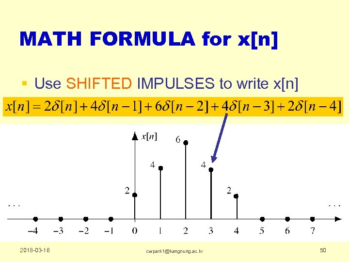 MATH FORMULA for x[n] § Use SHIFTED IMPULSES to write x[n] 2018 -03 -16