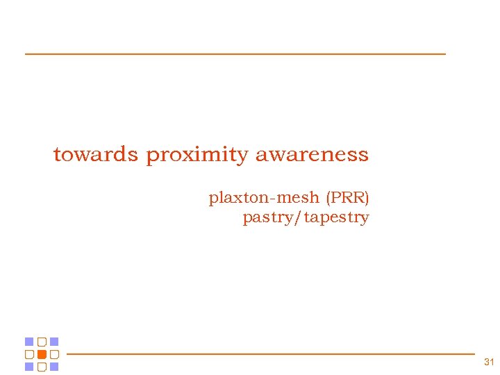 towards proximity awareness plaxton-mesh (PRR) pastry/tapestry 31 