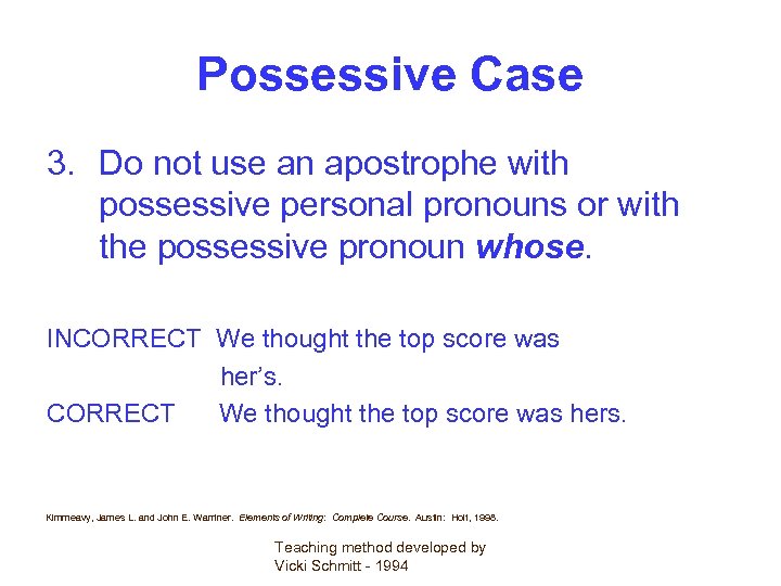 Possessive Case 3. Do not use an apostrophe with possessive personal pronouns or with