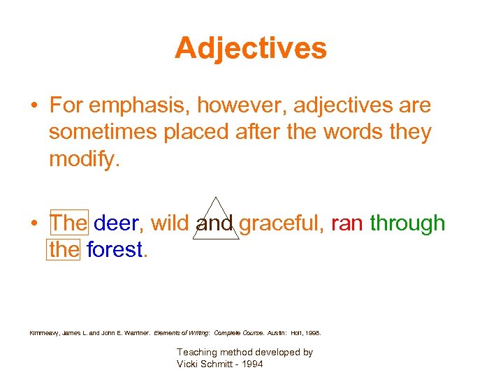 Adjectives • For emphasis, however, adjectives are sometimes placed after the words they modify.