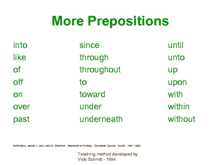 More Prepositions into like of off on over past since throughout to toward underneath