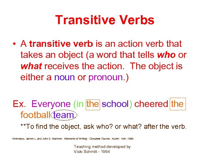 Transitive Verbs • A transitive verb is an action verb that takes an object