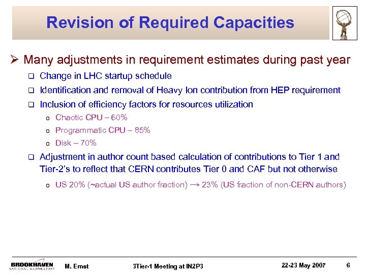 Revision of Required Capacities Ø Many adjustments in requirement estimates during past year q