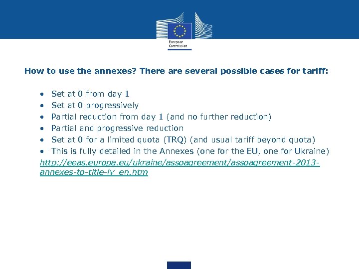 How to use the annexes? There are several possible cases for tariff: • Set