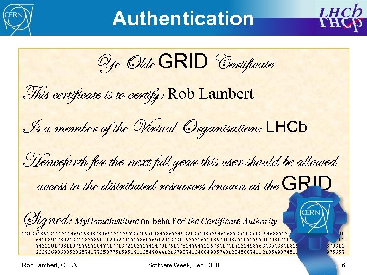 Authentication Ye Olde GRID Certificate This certificate is to certify: Rob Lambert Is a