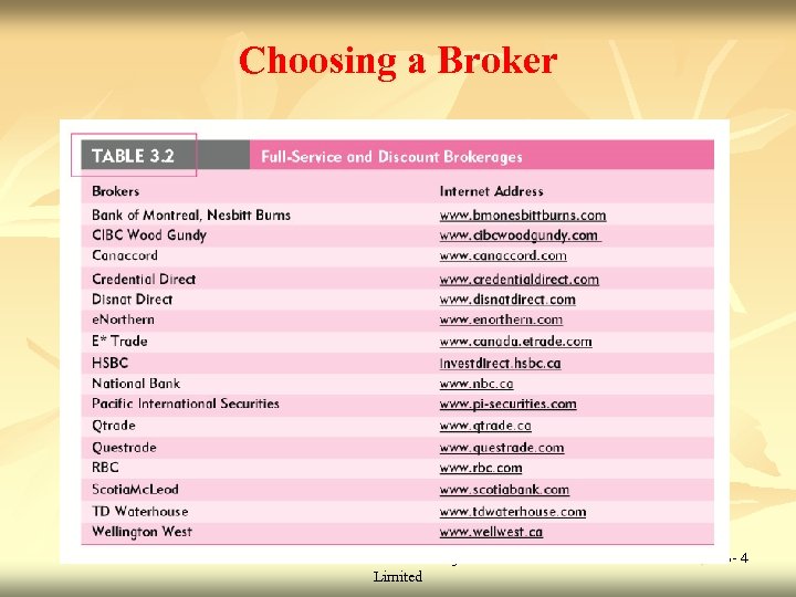 Choosing a Broker © 2009 Mc. Graw-Hill Ryerson Limited 3 - 4 