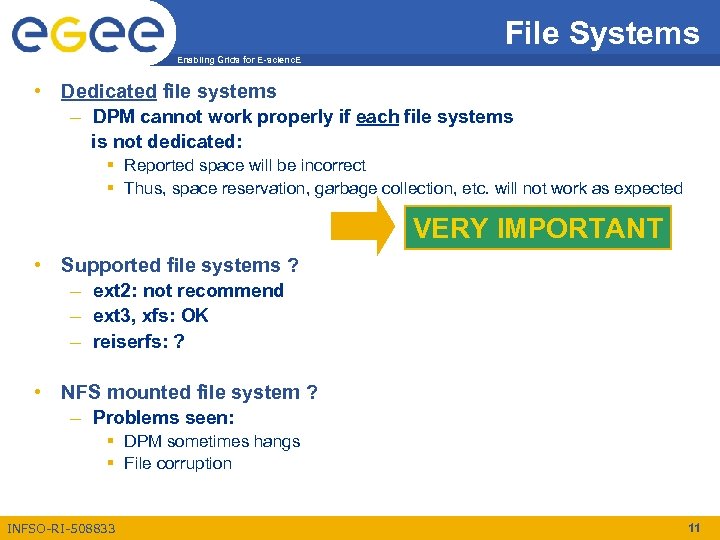 File Systems Enabling Grids for E-scienc. E • Dedicated file systems – DPM cannot