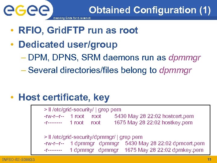 Obtained Configuration (1) Enabling Grids for E-scienc. E • RFIO, Grid. FTP run as