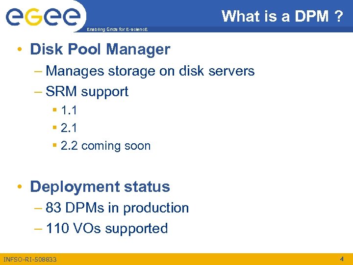 What is a DPM ? Enabling Grids for E-scienc. E • Disk Pool Manager
