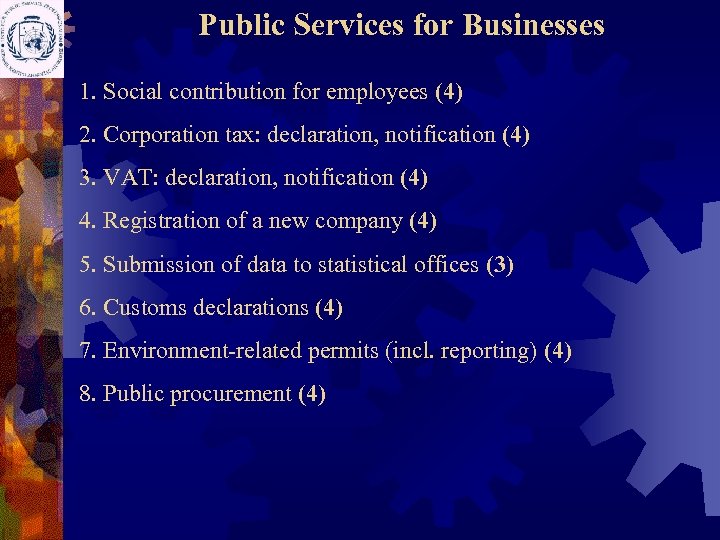 Public Services for Businesses 1. Social contribution for employees (4) 2. Corporation tax: declaration,