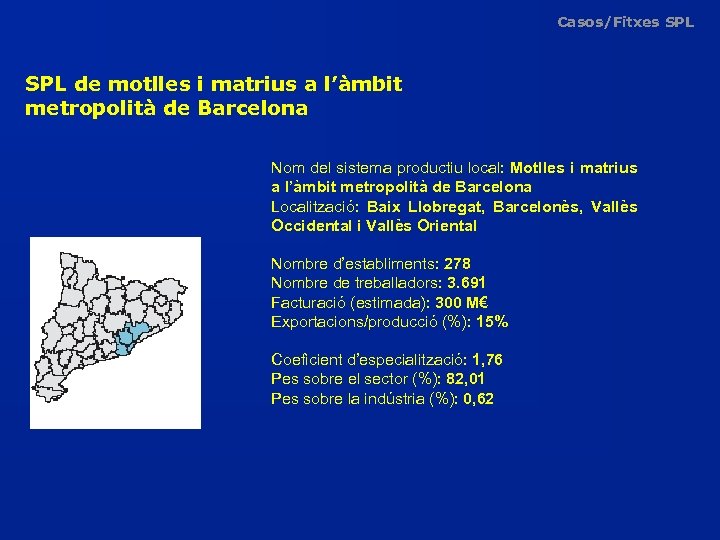 Casos/Fitxes SPL de motlles i matrius a l’àmbit metropolità de Barcelona Nom del sistema