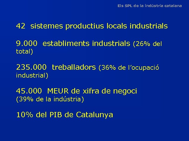 Els SPL de la indústria catalana 42 sistemes productius locals industrials 9. 000 establiments