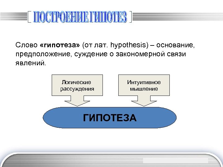 Слово «гипотеза» (от лат. hypothesis) – основание, предположение, суждение о закономерной связи явлений. Логические