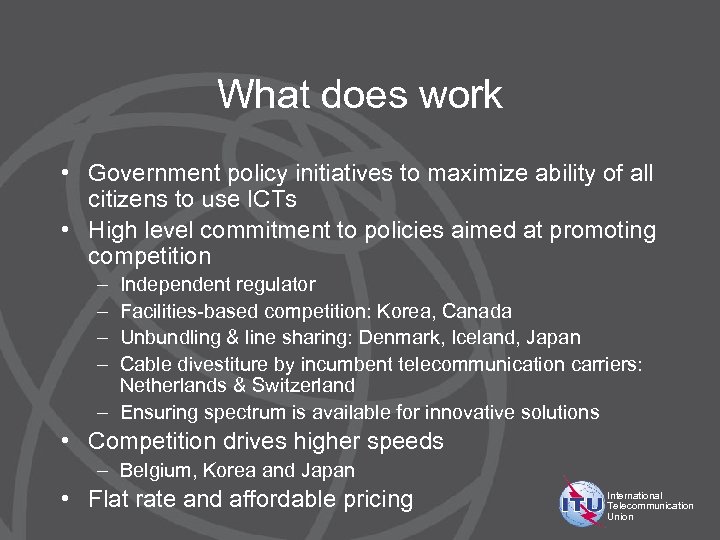 What does work • Government policy initiatives to maximize ability of all citizens to