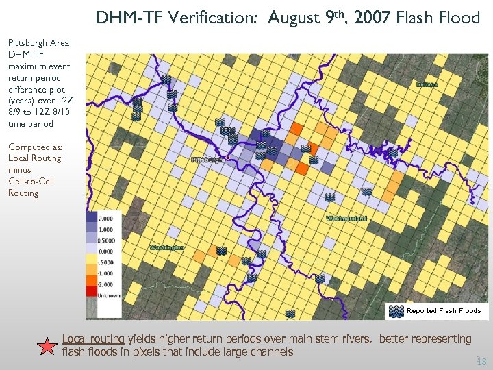 DHM-TF Verification: August 9 th, 2007 Flash Flood Pittsburgh Area DHM-TF maximum event return