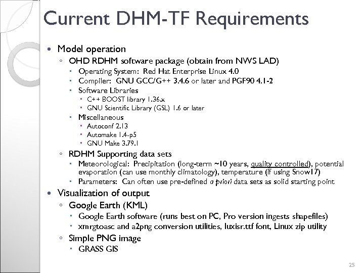Current DHM-TF Requirements Model operation ◦ OHD RDHM software package (obtain from NWS LAD)