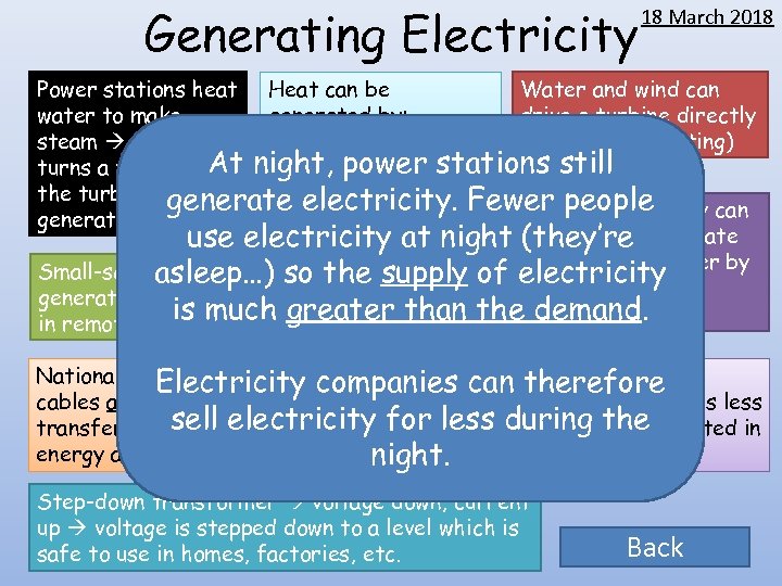 Generating Electricity 18 March 2018 Power stations heat Heat can be Water and wind