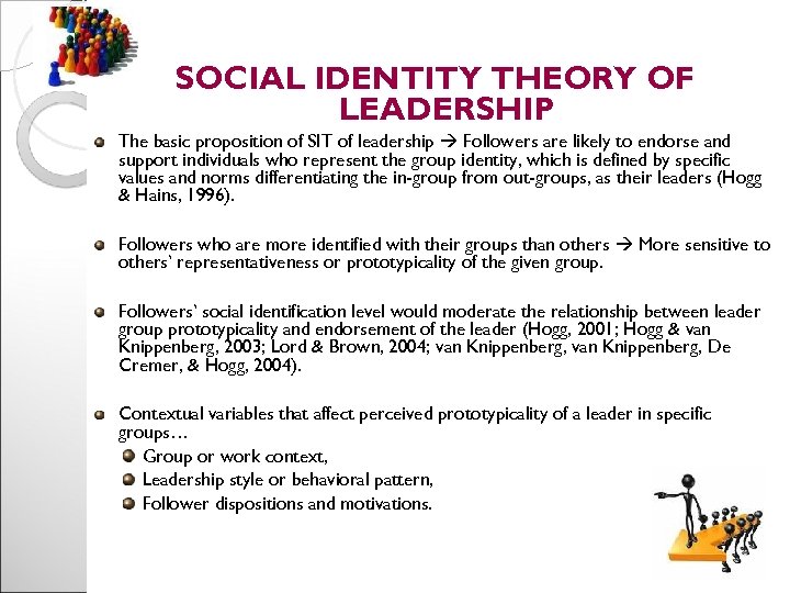 SOCIAL IDENTITY THEORY OF LEADERSHIP The basic proposition of SIT of leadership Followers are