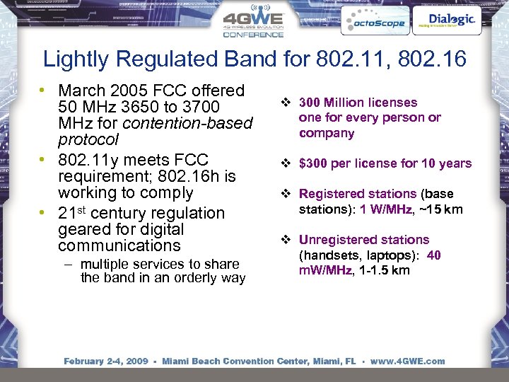 Lightly Regulated Band for 802. 11, 802. 16 • March 2005 FCC offered 50